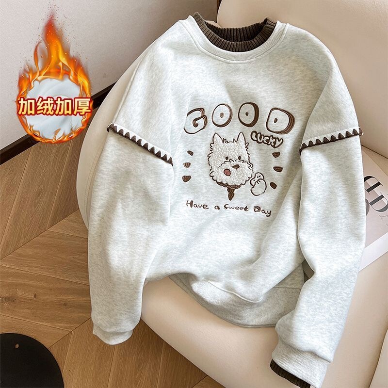 Plus-size women's half-high collar embroidered sweatshirt, European version, 2026 autumn and winter new style, loose fit, slimming, versatile, age-reducing top