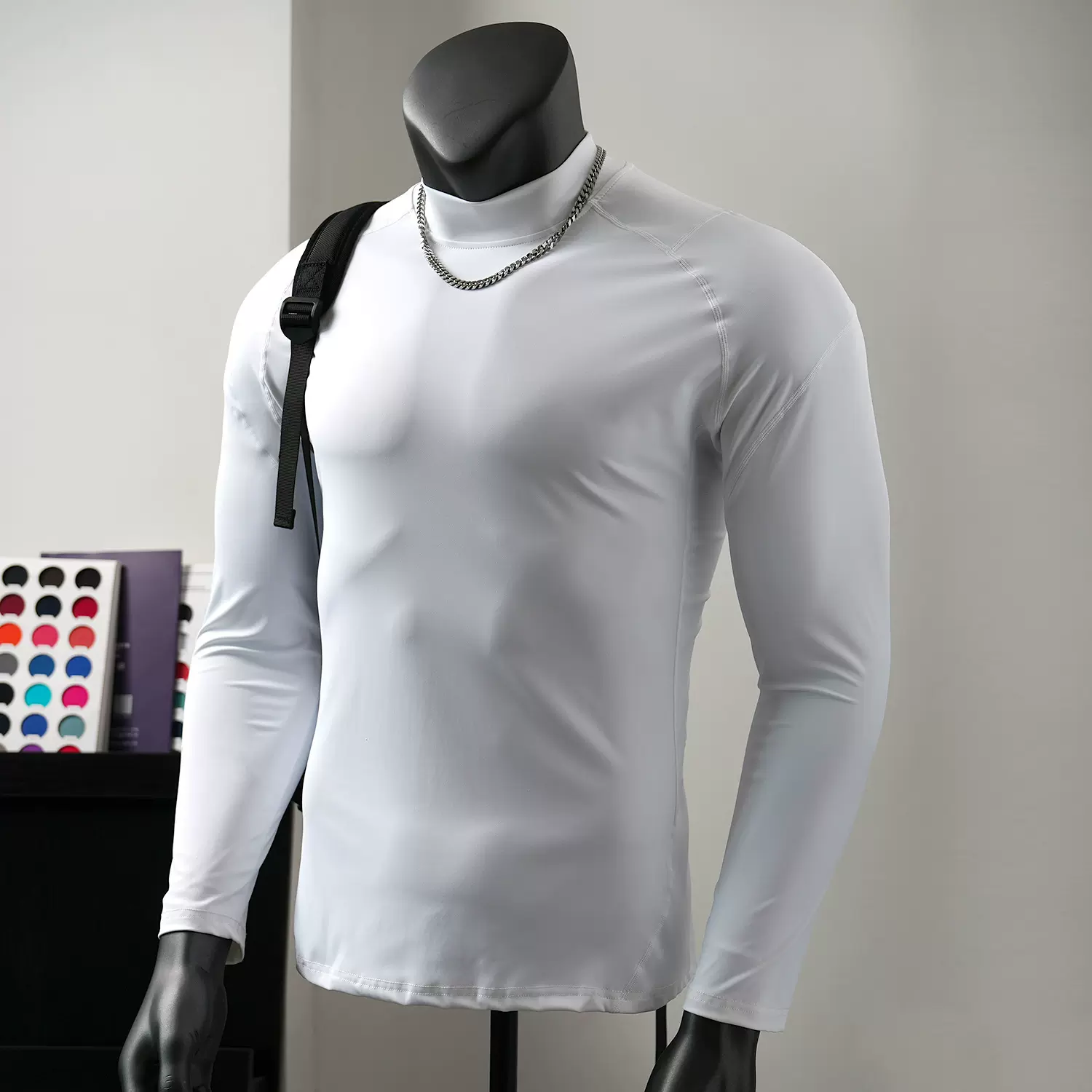 跨境美式高领美式男士运动长袖T恤打底衫上衣训练服跑步高弹速干