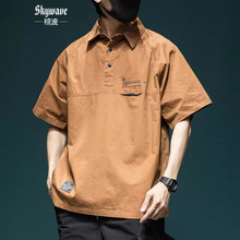 阿美咔叽polo衫男短袖宽松大码美式复古工装衬衫半袖衬衣保罗t恤