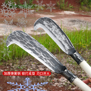 Outdoor Sickle and Axe Integrated Spring Steel Hand-Forged Woodcutting Knife, Tree Cutting and Grass Cutting Sickle Tool