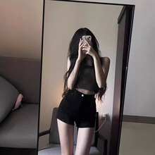 黑色牛仔短裤高腰女辣妹2025夏季新款复古高腰紧身显瘦包臀热裤潮