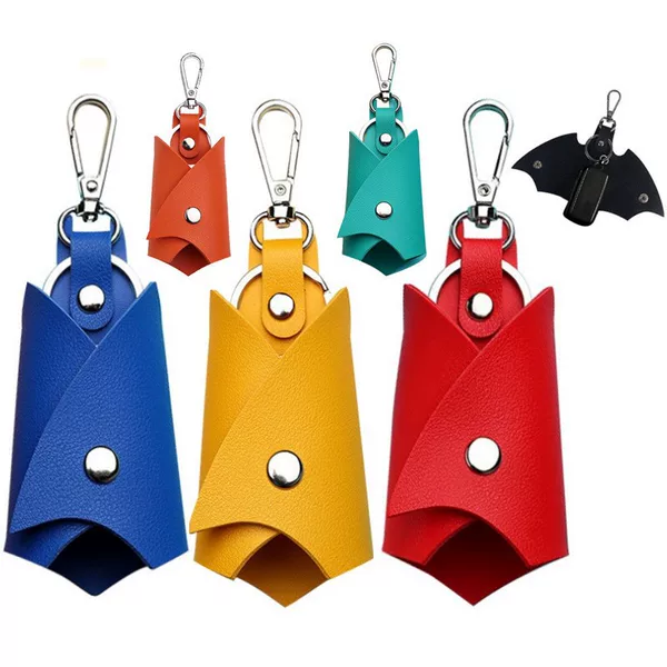 Pu Leather Key Case Pendant Bat-Shaped Car Keychain Protective Cover Anti-Lost Keychain Large Capacity Key Case