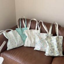 【素希布包】春夏新款绿色系清新格子碎花印花棉布袋单肩帆布包