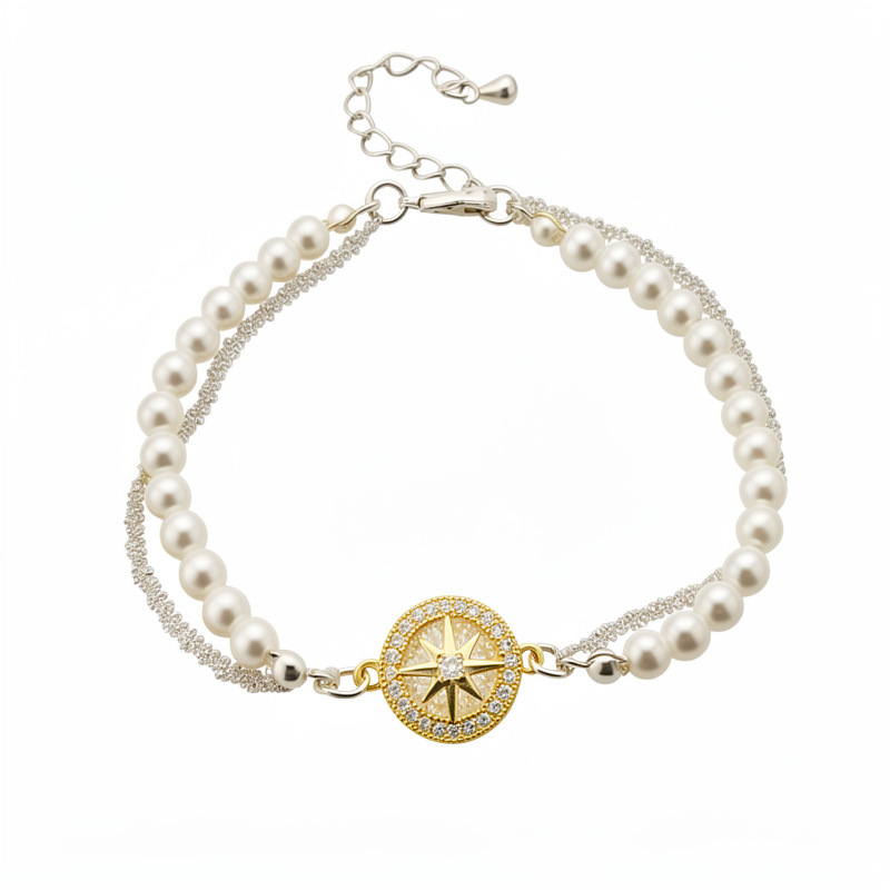 Pulseras de perlas redondas de diamante de diamante de diamante de doble capa de pulseras de lujo ligeras de alta calidad temperamento delicado joyería de moda