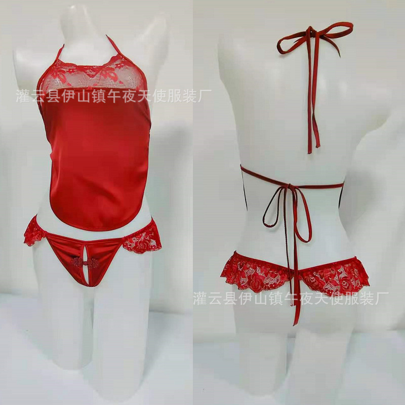 섹시한 속옷 가랑이 배꼽 열정 레이스 업 플러스 사이즈 여성의 3 점 분할 앞치마 반바지 잠옷 무료 coquettish 1534