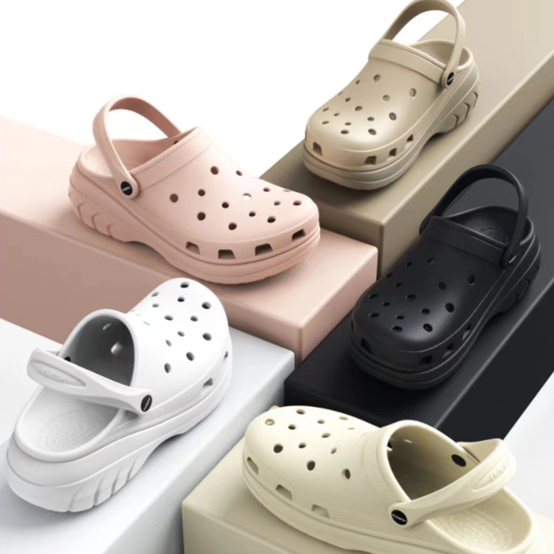 2024 New Lufu LUOFU Hole Shoes Women's Four Seasons Wear Casual Outdoor Non-slip Increased Thick Bottom Cloud Shoes