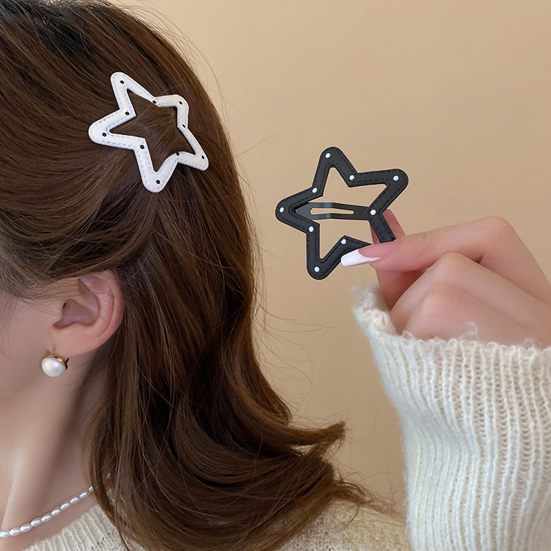 黑白波点星星发夹额前碎发刘海夹可爱通勤BB夹甜酷辣妹潮流发饰女详情5