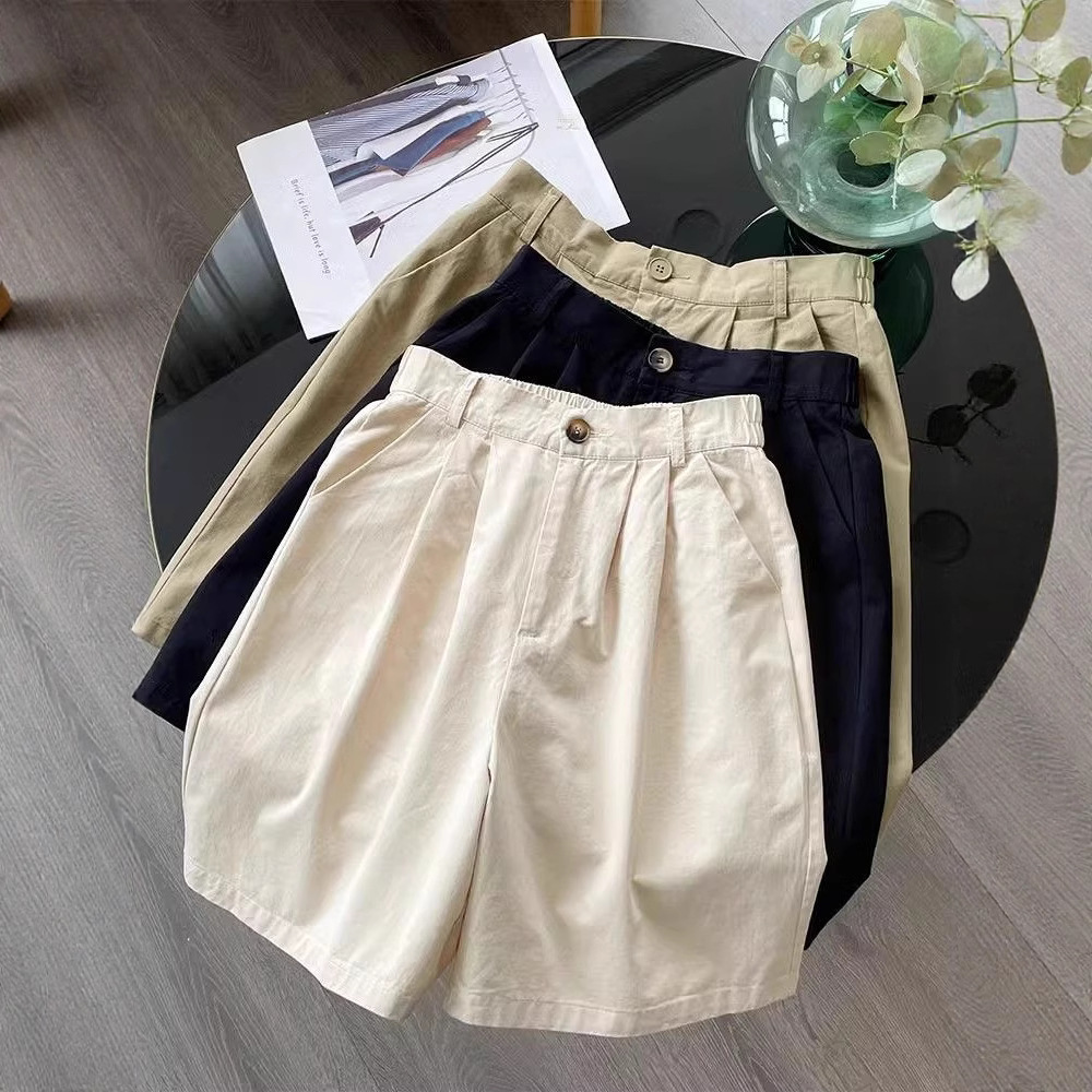 Khaki Cargo Shorts Women's Summer Thin High Waist A-Line Wide Leg Loose Slim Casual Five-Fifth Pants Cross-Border Wholesale