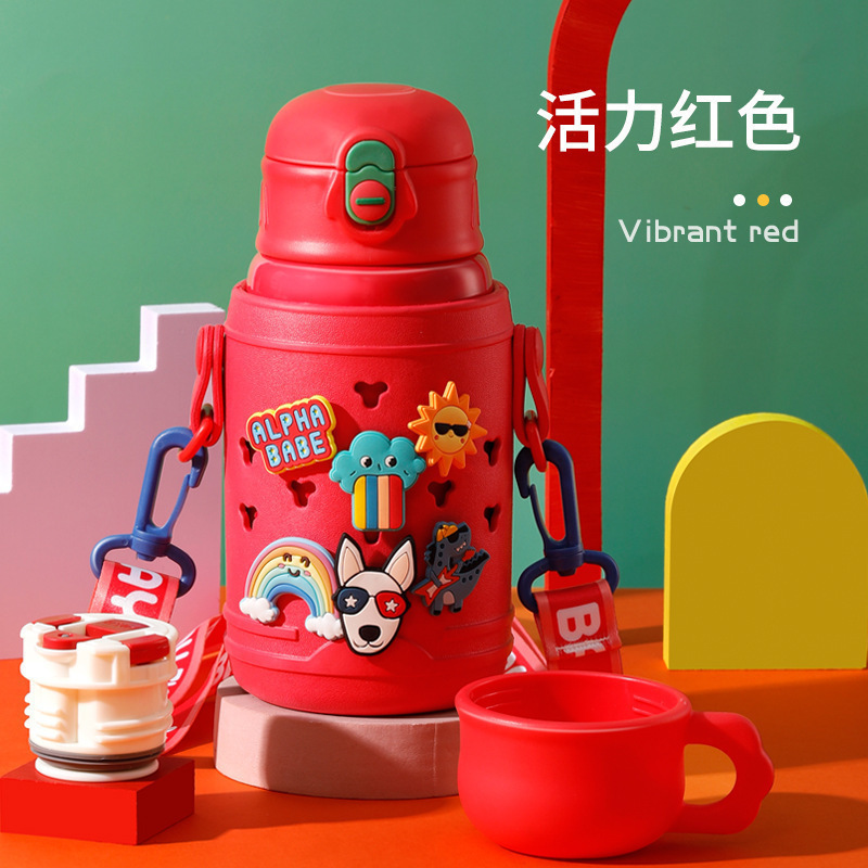新款儿童壶不锈钢保温杯带吸管毛绒玩具卡通水杯子学生开学礼品|undefined