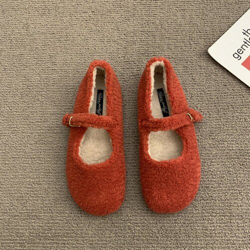 Retro Forest System Plush Velvet Single Strap Women's Autumn/Winter New French Slip-On Mary Jane Shoes Lamb Wool Shoes
