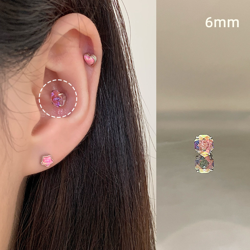 ピンク耳骨ネイルコレクション、ジルコン耳ネイル、医療用チタン鋼蝸牛ネイル、耳ピアス、耳骨ネイル、イヤリング、平底スパイラル|undefined