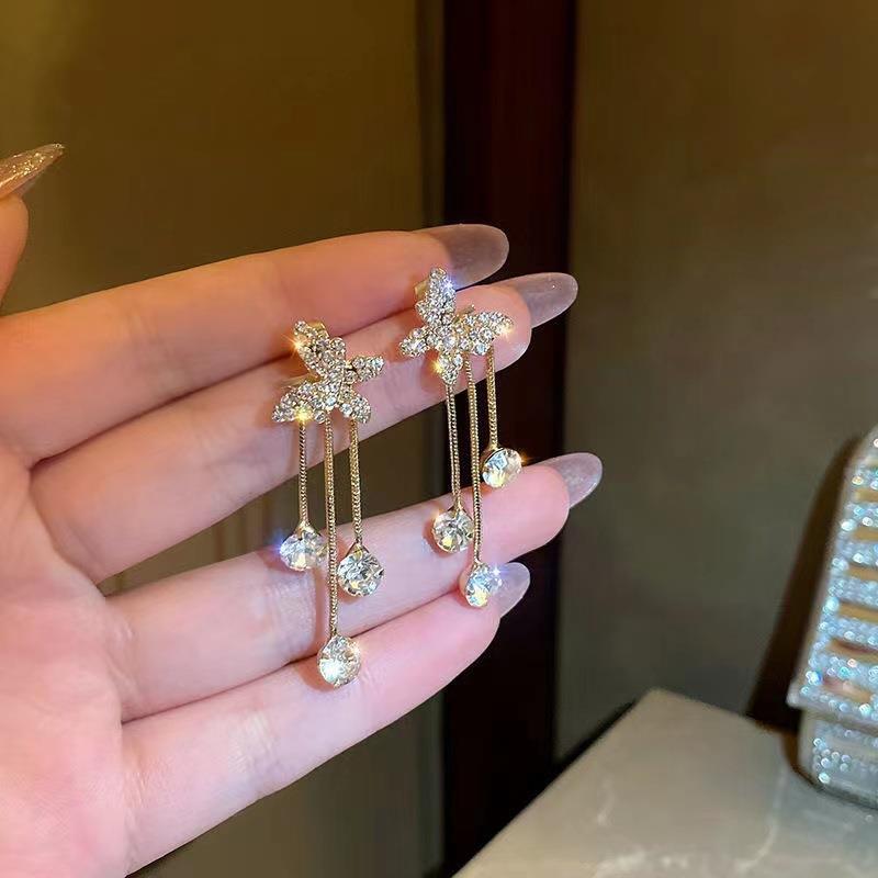 Alloy Material Sweet Butterfly Alloy Inlay Rhinestones Women's Drop Earrings 1 Pair