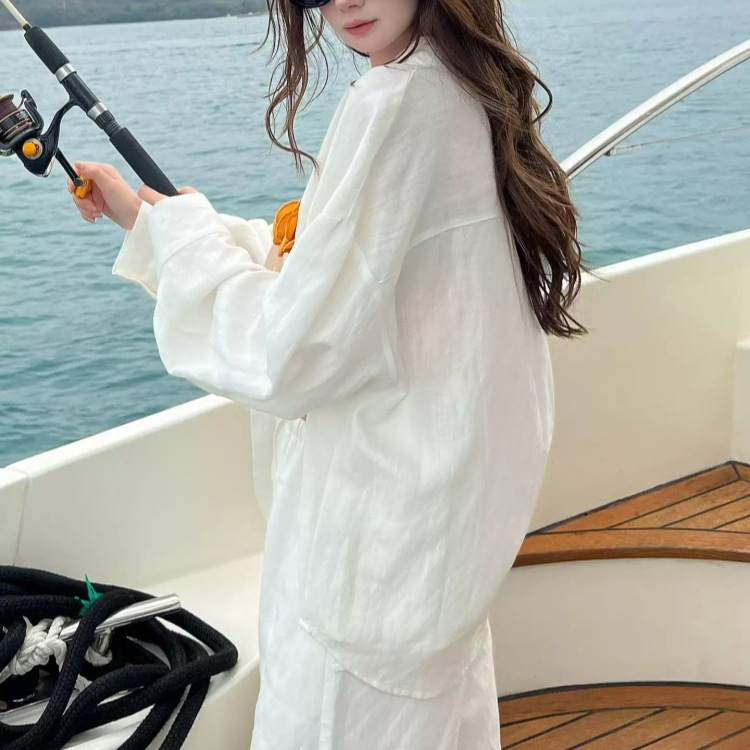 White Old Money Style Linen Shirt for Women, 2026 Summer New Casual Style Long-Sleeve Slim-Fit Cardigan Top Jacket White Old Money Style Linen Shirt for Women, 2026 Summer New Casual Style Long-Sleeve Slim-Fit Cardigan Top Jacket