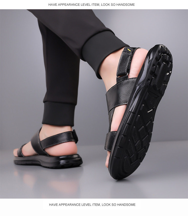 Dép sandal nam da bò đi biển quai dán đế dày mềm — Màu nâu, màu đen chi tiết 22