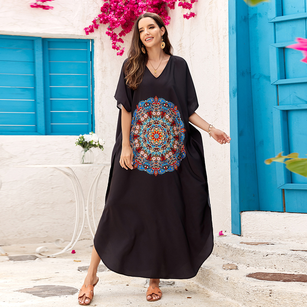 3 colores transfronterizos Amazon nuevo traje impreso vacaciones playa cubrir más tamaño vestido traje de baño cubrir hasta 3810