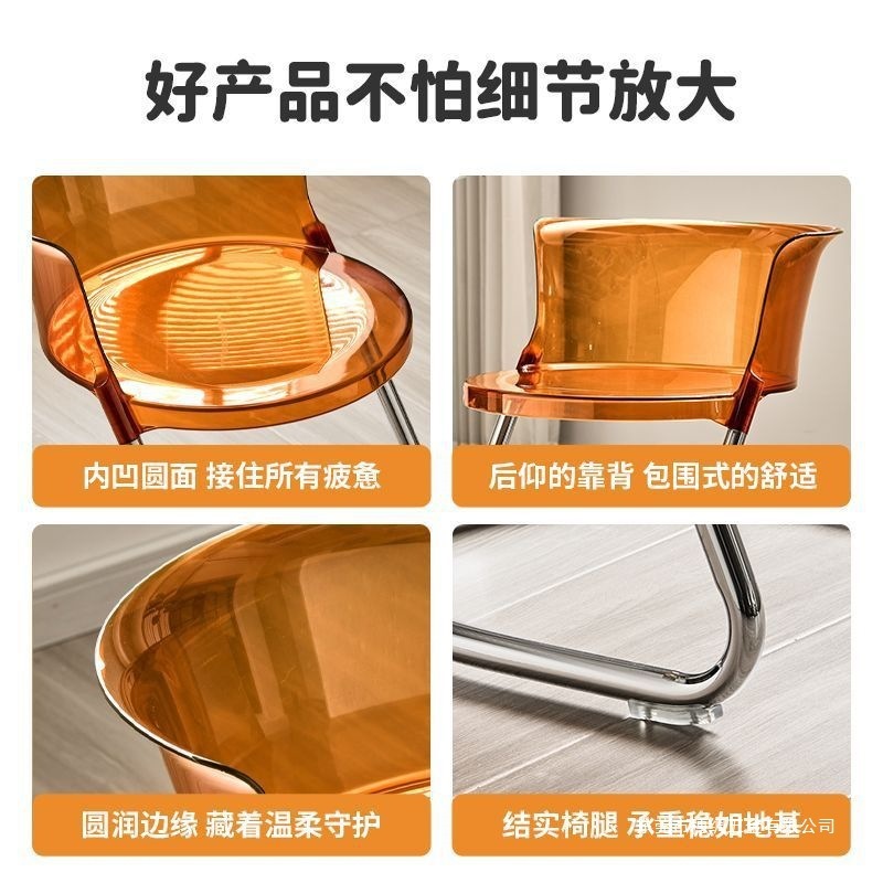 新款中古梳妆凳轻奢感亚克力铁艺餐椅中古休闲ins风椅子黑色|undefined