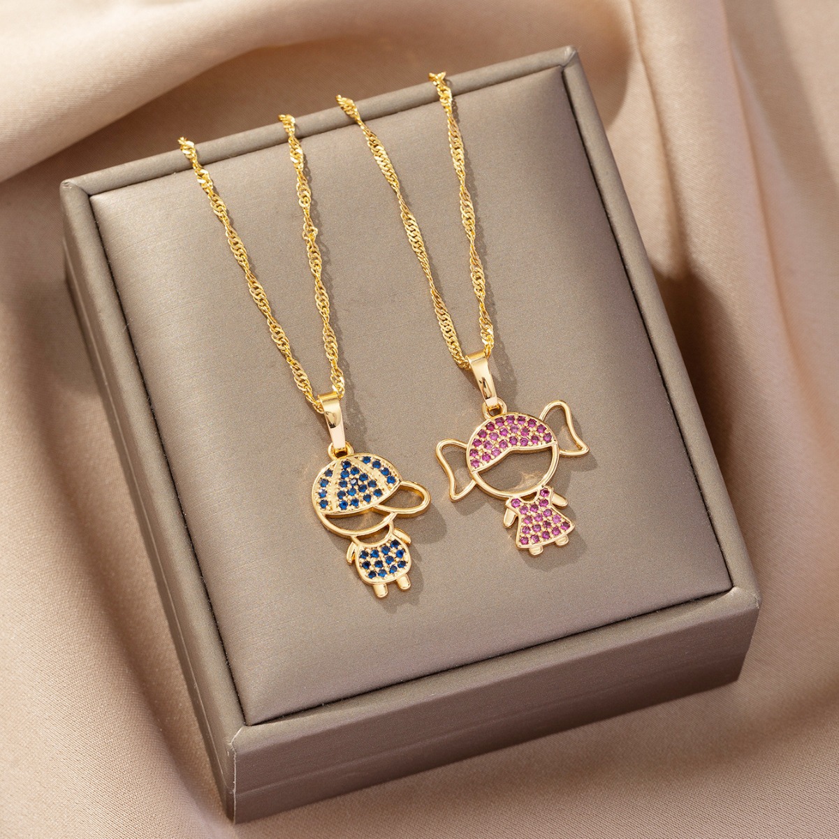 Xiyin cross-border couple colgante de moda nuevo nicho único diseño de zircon lindos colgante de collar para niños y niñas