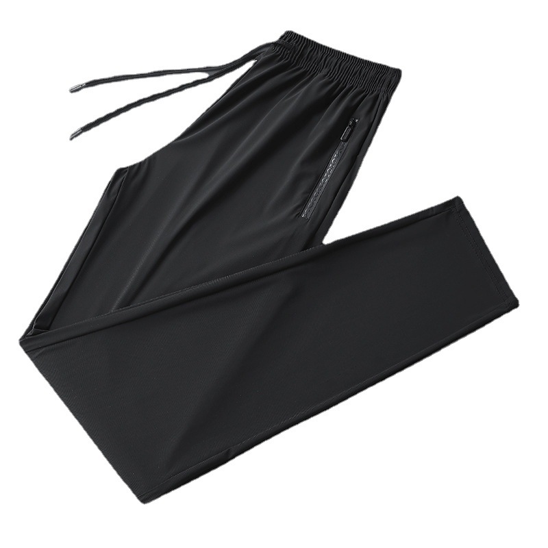 Verano hombres de seda de hielo pantalones casuales ligero ancho elástico cintura cordón recto cordón más tamaño pantalones de seda de hielo hombres al por mayor