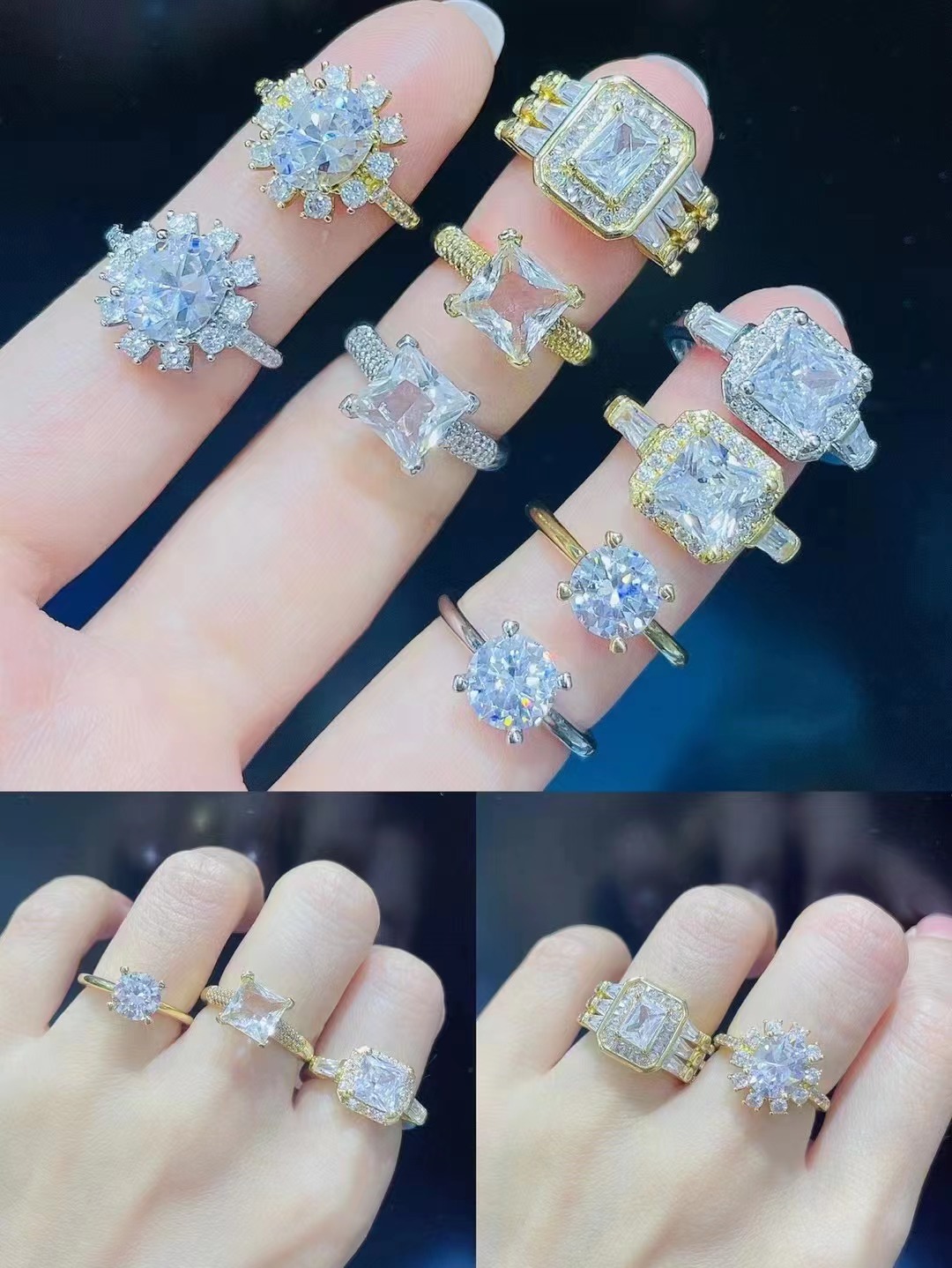 Round, Square Pattern Women'S Gender Fashion Round Square Copper Plating Inlay Zircon Rings 1 Piece