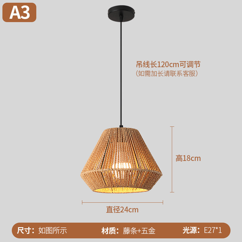 Nuevo candelabro de comedor de salón de té chino, sala de estar, lámpara antigua, sala de estudio de tatami, entrada, candelabro de ratán creativo, lámpara de bar