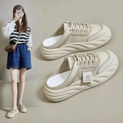 夏季女鞋厚底半拖鞋清涼透氣運動鞋時尚拖鞋學生增高休閒鞋