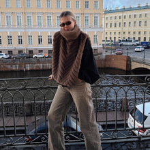 美拉德气质纯色短款波纹高领无袖皮草马甲2025秋冬新款跨境欧美风