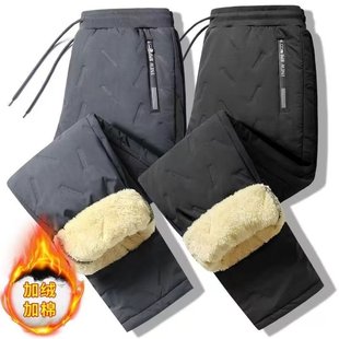 Winter lambswool pants men's fleece-lined thickened plus size casual trousers cotton pants warm ankle-tied trousers