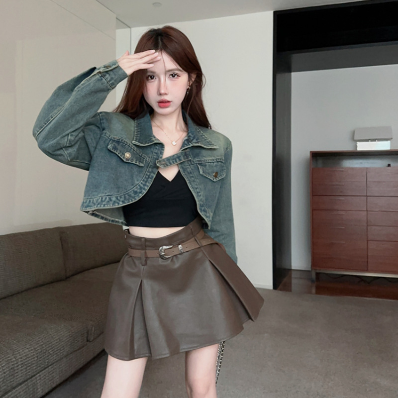 美式复古设计感甜酷水洗牛仔外套辣妹新款韩版春秋上衣短款夹克女