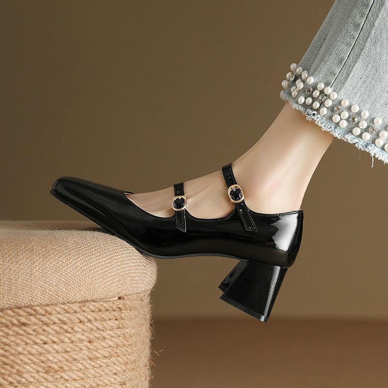 2023 Mary Jane Women's Single Shoes Patent Leather Square Thick Bottom Thick Heel High Heel Single Button Belt Women's Single Shoes Sweet Foreign Trade 2023 Mary Jane Women's Single Shoes Patent Leather Square Thick Bottom Thick Heel High Heel Single Button Belt Women's Single Shoes Sweet Foreign Trade
