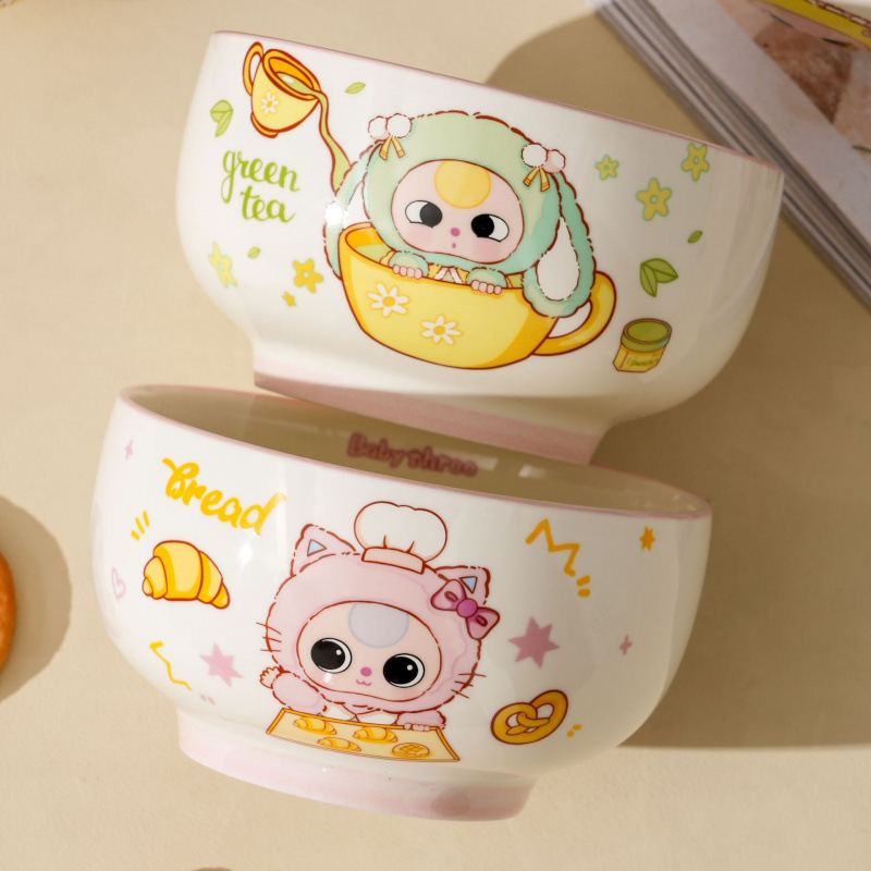 Niño transfronterizo de tres años de edad auténtico autorizado set de cubiertos de cerámica lindo patrón de dibujos animados tazón de arroz caja de regalo casera tazón de porcelana