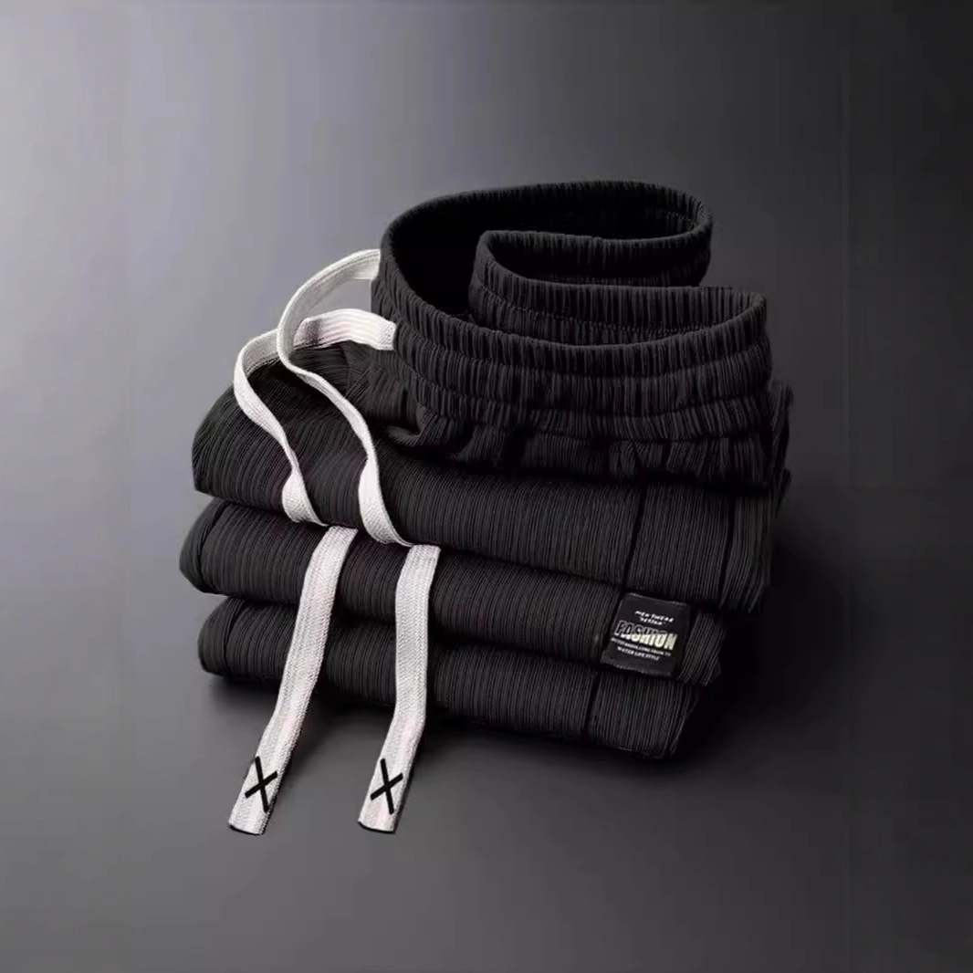 Striped Ice Silk Pants Men's Summer Thin plus size Casual Trousers Trendy Brand All-match Dape Straight Loose Wide-leg Pants
