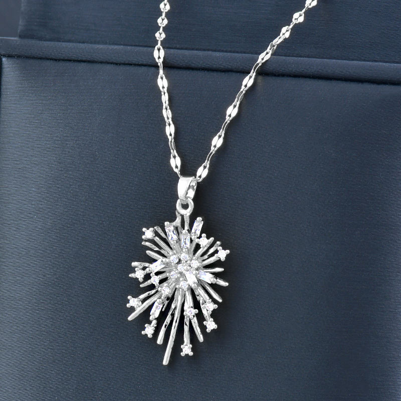 Fashion Fireworks Titanium Steel Inlay Zircon Pendant Necklace 1 Piece