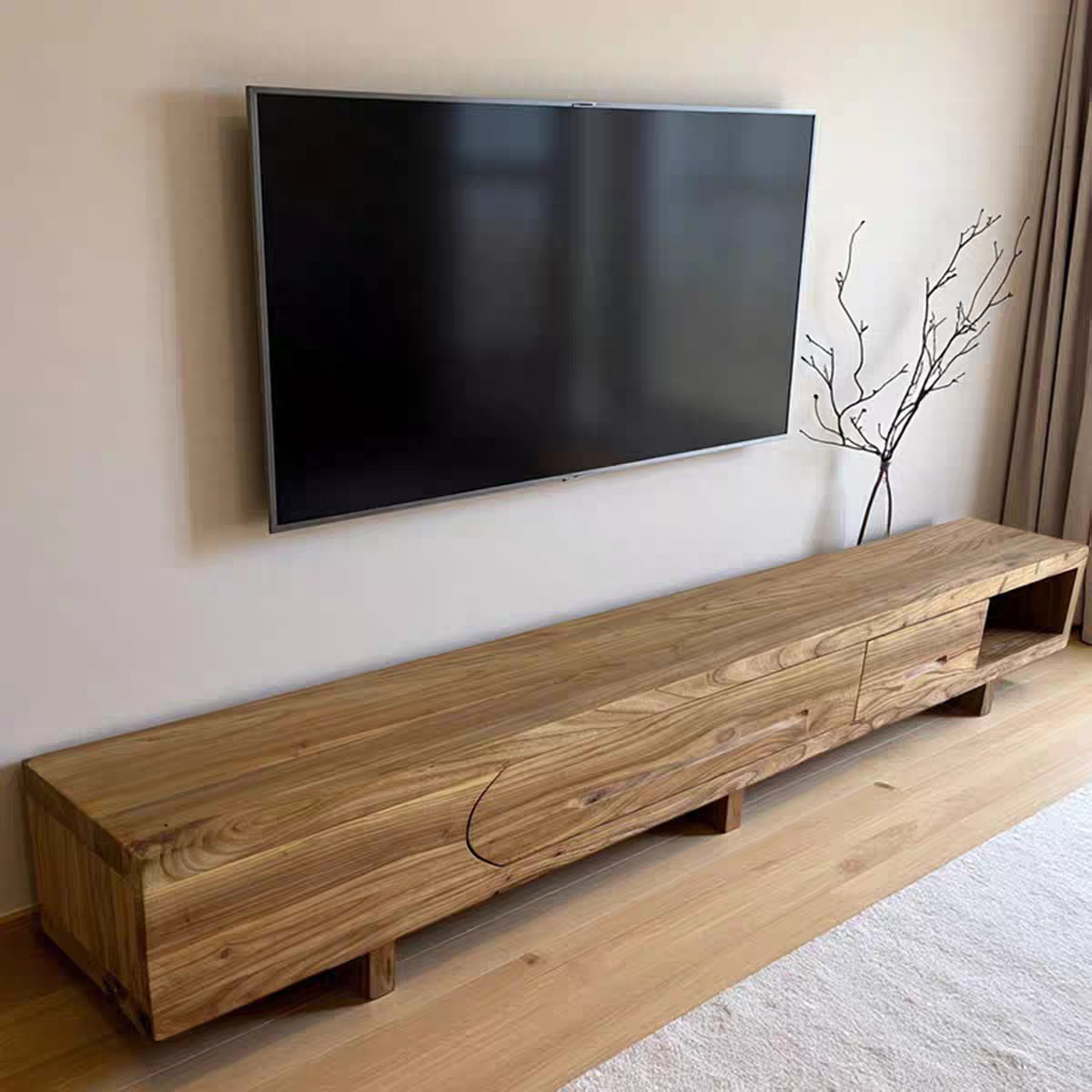 Weathered Old Elm Tv Cabinet B&B Mid-Century Style Living Room Floor-Standing Low Cabinet Solid Wood Tv Storage Cabinet Floor Cabinet