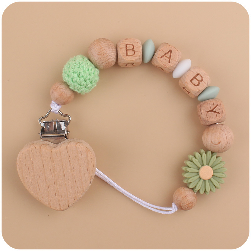 Nuevo bebé haya melocotón corazón calmante bebé DIY dibujos animados Margarita cuentas de silicona mordedura pezón cadena