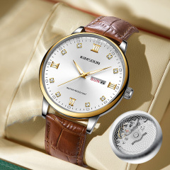 金詩頓新款假機械手錶男士商務腕錶雙歷透底防水石英表