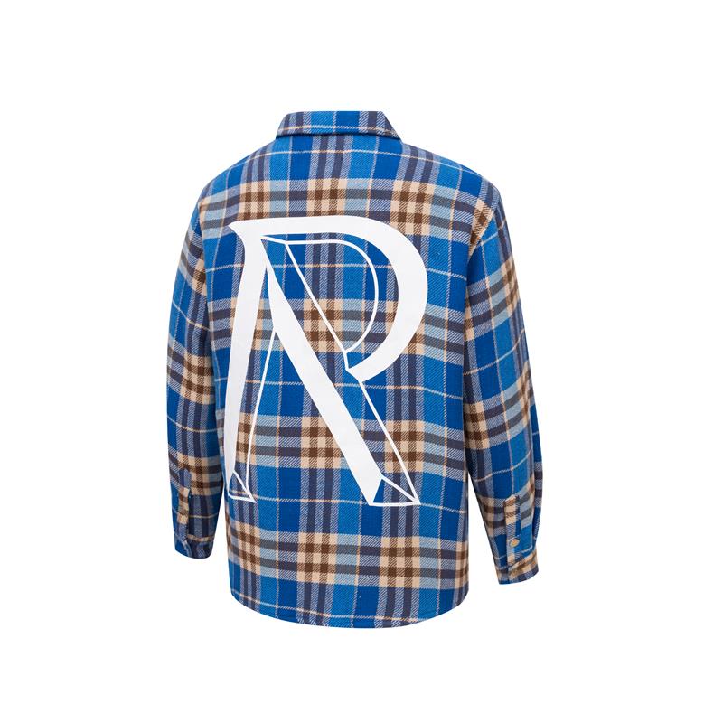 REPRESENTAR REP azul a cuadros de manga larga camisa Americana los hombres y las mujeres la misma letra R impreso Top otoño moda