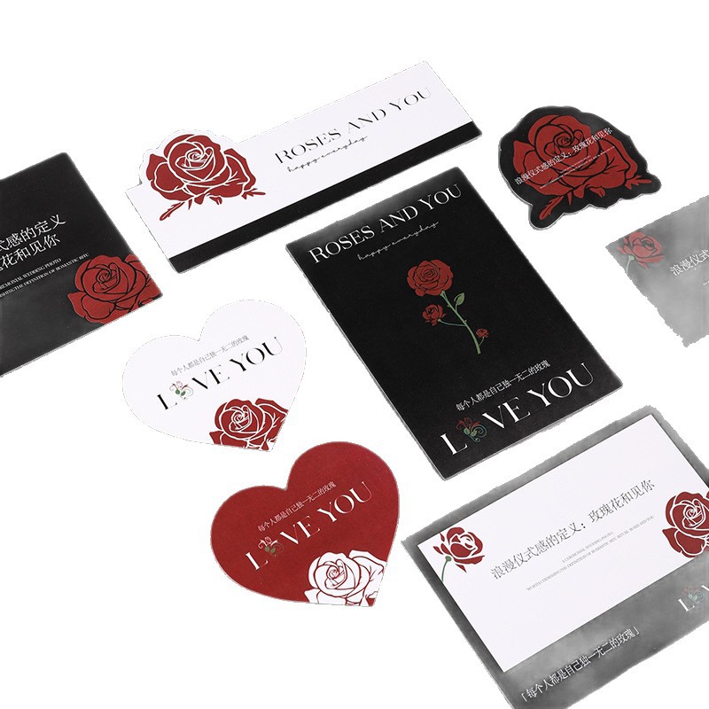 Tarjeta de felicitación de Año Nuevo con rosas, mensaje de amor en inglés estilo INS, tarjeta pequeña de una sola página, ramo, arte floral creativo de floristería, bendición floral.