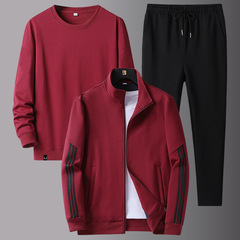 Men's Loose Large Size Spring and Autumn Sports Set, Three-Piece Set, Dad's Style Casual Jacket and Sportswear