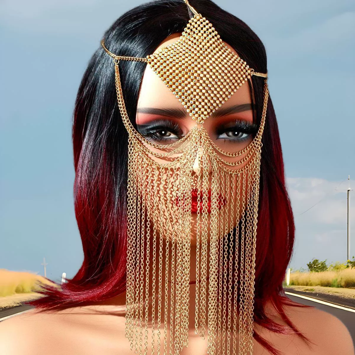 Креативный новый головной убор Ближний Восток горячая мода личность золотой стразы ручной работы цепи с бахроной головкой цепи женский