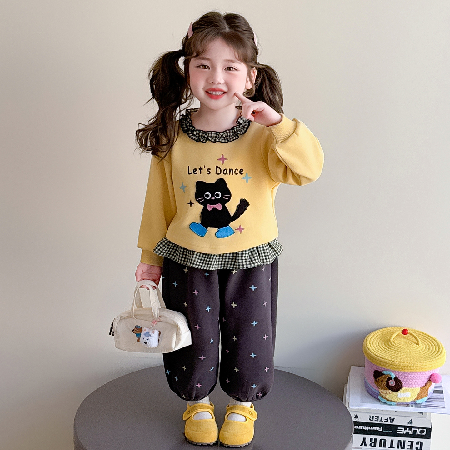 女童秋装套装2025新款卡通喵咪儿童卫衣小童秋季两件套女宝宝衣服