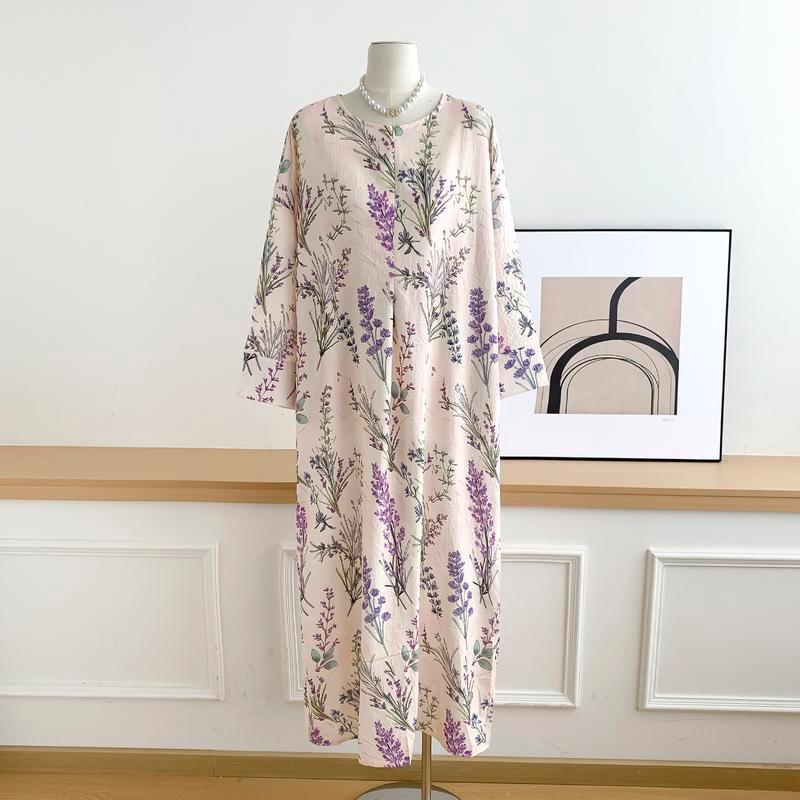 Elegant Muslim Women's Maxi Dress - Loose Fit Modest Abaya With 3D Floral Print - Breathable Polyester Blend Fabric - One Size Fits Most_ecoleips.com