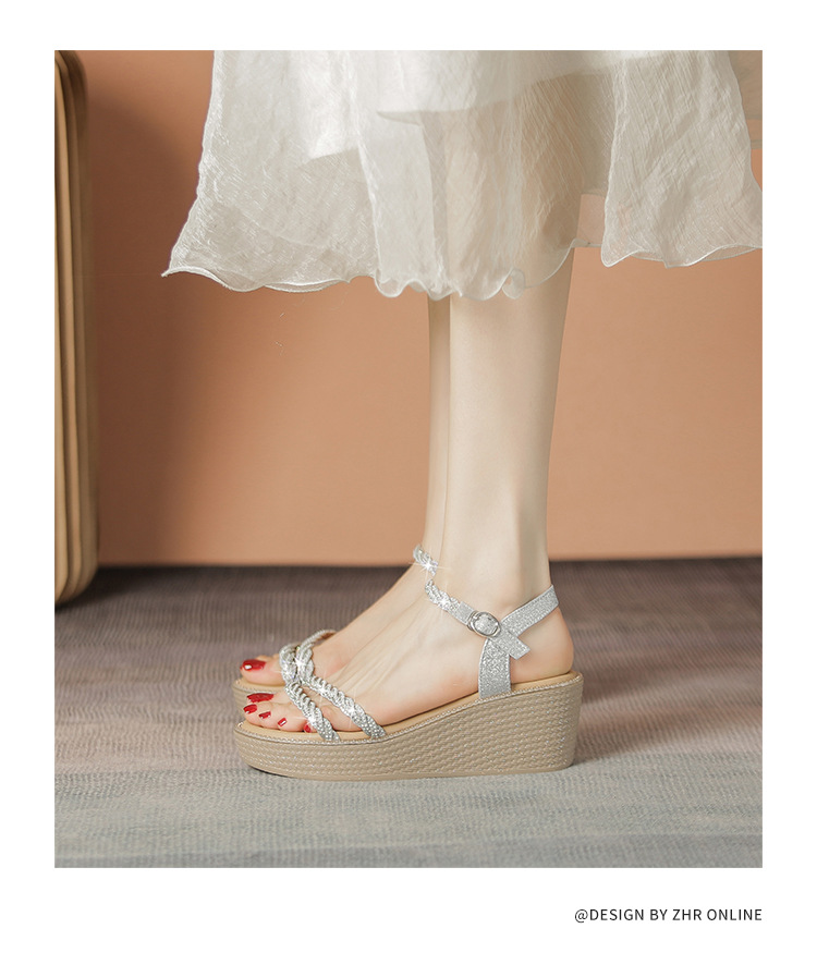 Sandal đế xuồng quai ngang nữ phong cách tiên nữ, gót cao 9 cm — M568 màu sâm panh chi tiết 17