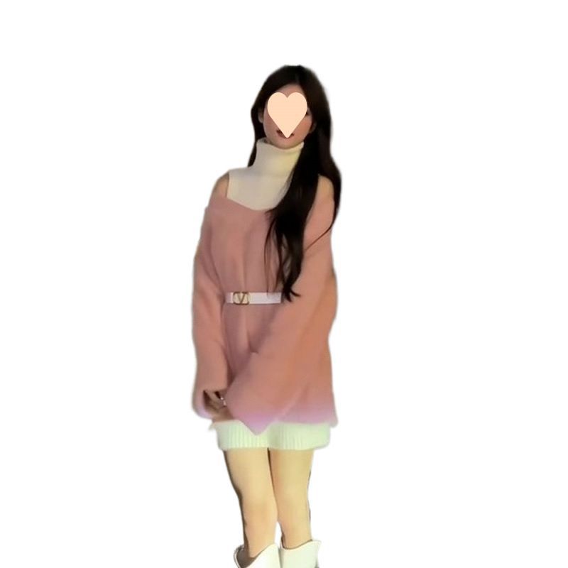 블랙 밍크 양털 게으른 스웨터 겨울 새로운 도착 작은 느슨한 스웨터 원피스 쌓인 투피스 세트