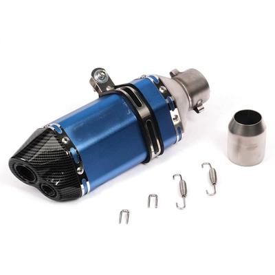 Motorcycle Sports Car Modification Exhaust Pipe Compatible with Huanglong 600, Little Ninja 250, Yongyuan 350R25/R3, and Small Hexagonal Exhaust Pipes (Exhaust pipe) - 1-double-tail-short-small-hexagon-blue