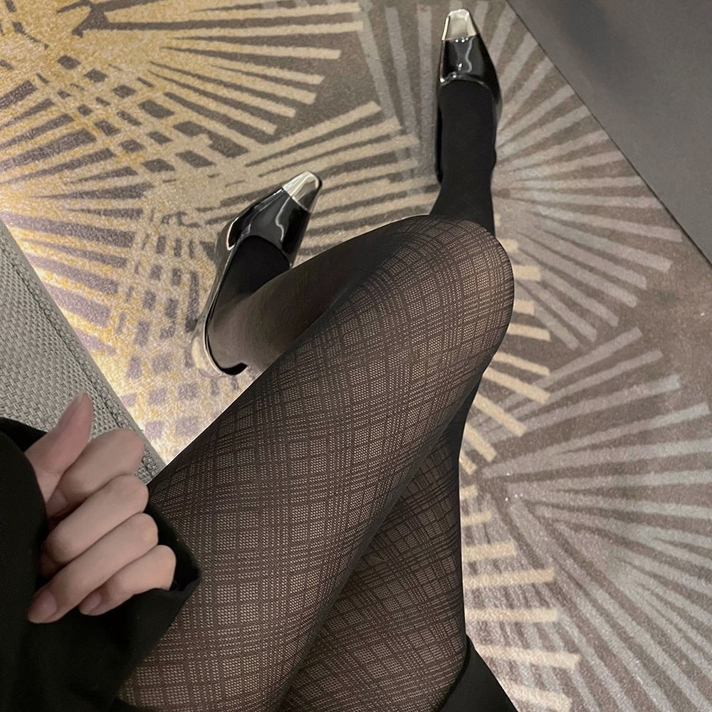 Diamond-shaped Houndstooth Black Silk Stockings Long-tube Pantyhose Fine lines Same as Black Silk Stockings Anti-hook Silk Leg Slimming Silk Stockings