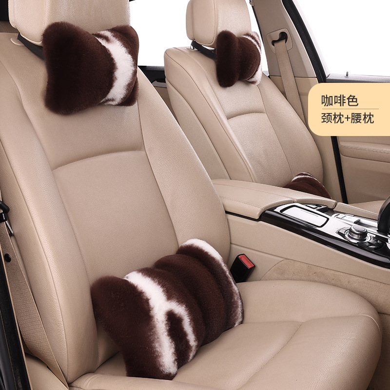 Cross-Border Wholesale Car Headrest Pillow, Solid Color, Cute and Fashionable, Women's Winter Warm Rabbit Fur Neck Pillow, Backrest Pillow