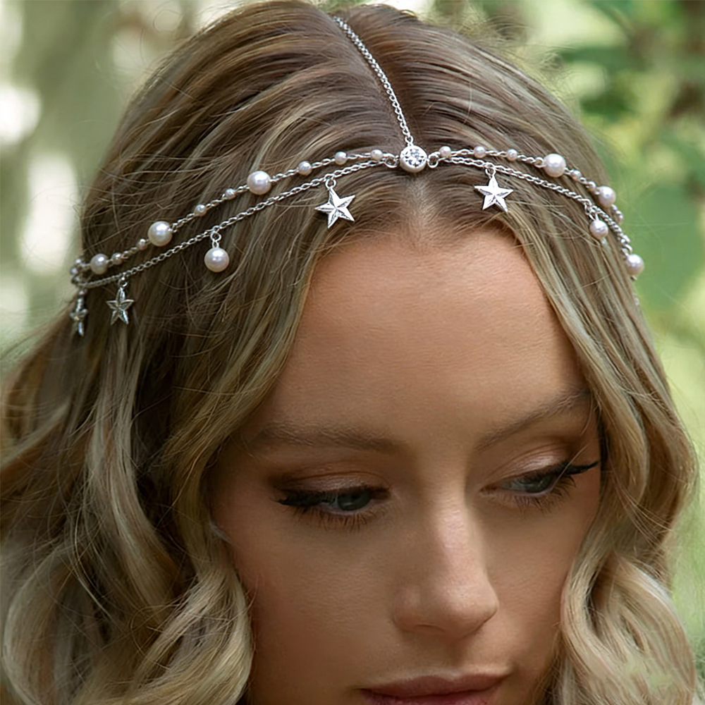 Cross-Border New Style Star Pendant Hair Chain, Simple Bohemian Style, Elegant Bridal Wedding Headpiece, High-End Accessory