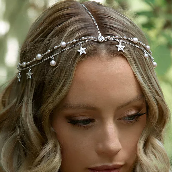 Cross-Border New Style Star Pendant Hair Chain, Simple Bohemian Style, Elegant Bridal Wedding Headpiece, High-End Accessory