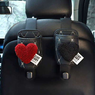 interior decoration good sense — Car cup holder/beverage holder - red-black-love-leather-water-cup-bucket-with-hook-black-pair