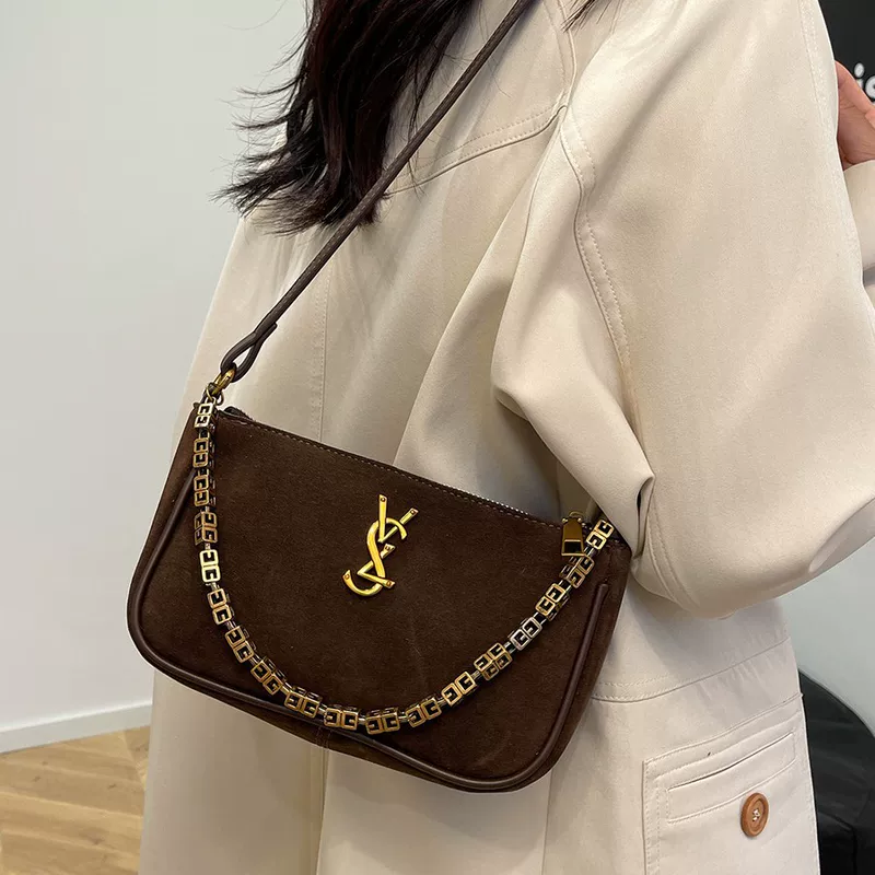 Retro chain, underarm bag for leisure, high quality shoulder bag, one-shoulder bag, for import, Korean style